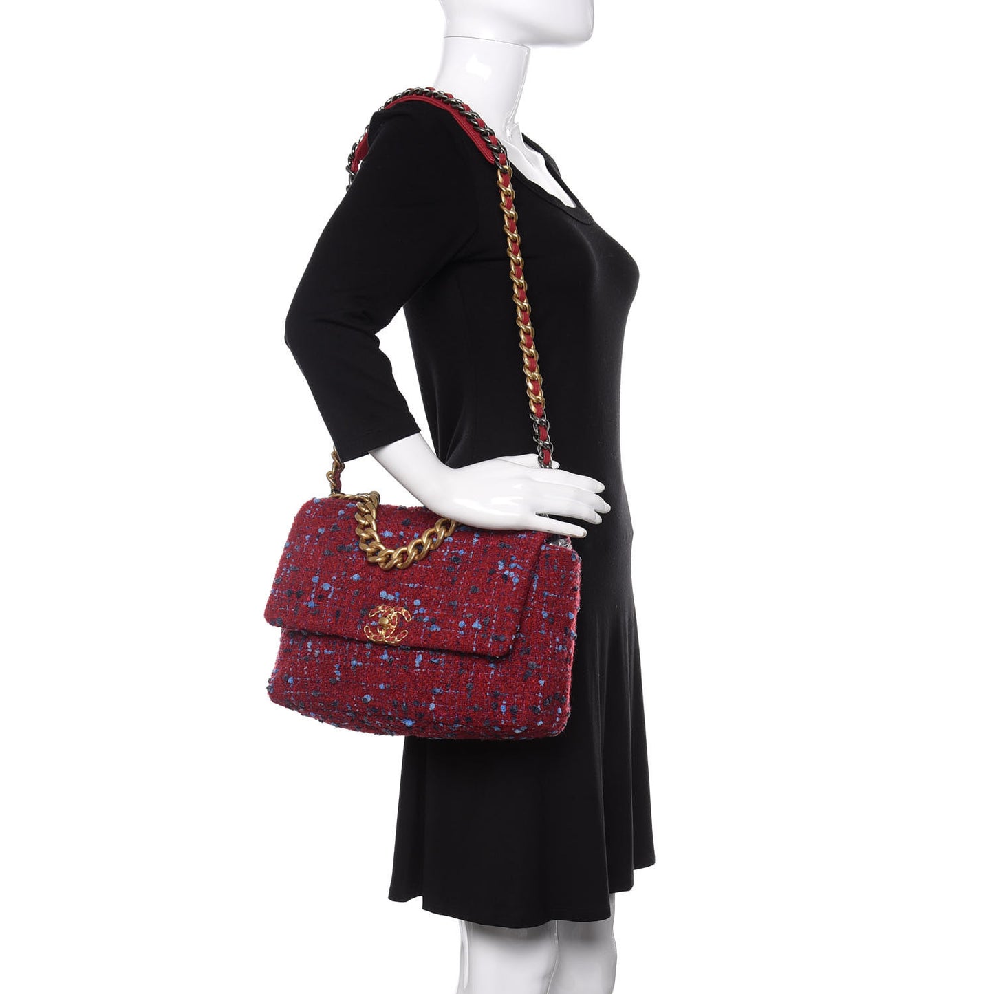 Tweed Quilted Large 19 Flap Red Blue Grey
