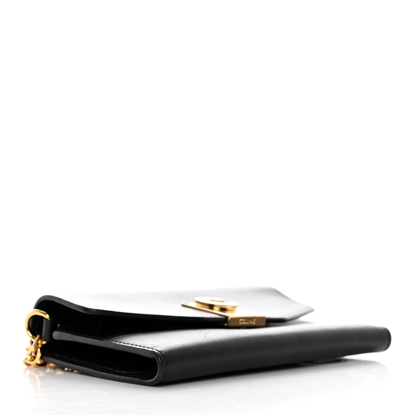 Shiny Smooth Calfskin C Phone Holder Wallet On Chain Bag Black