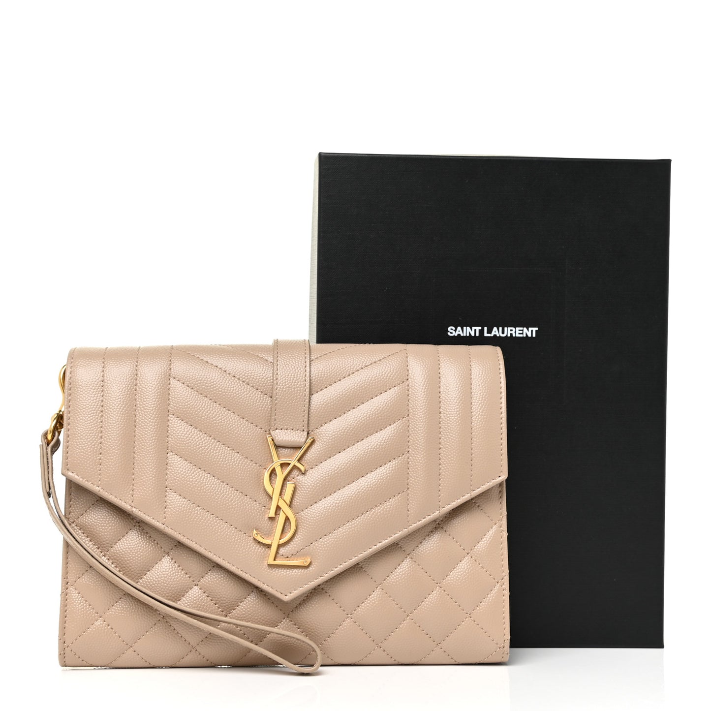 Grain De Poudre Textured Mixed Matelasse Triquilt Monogram Clutch Dark Beige
