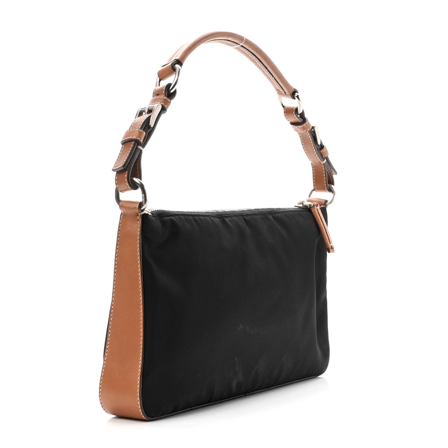 Prada Tessuto Nylon Calfskin Shoulder Bag Black Brown 3 of 9