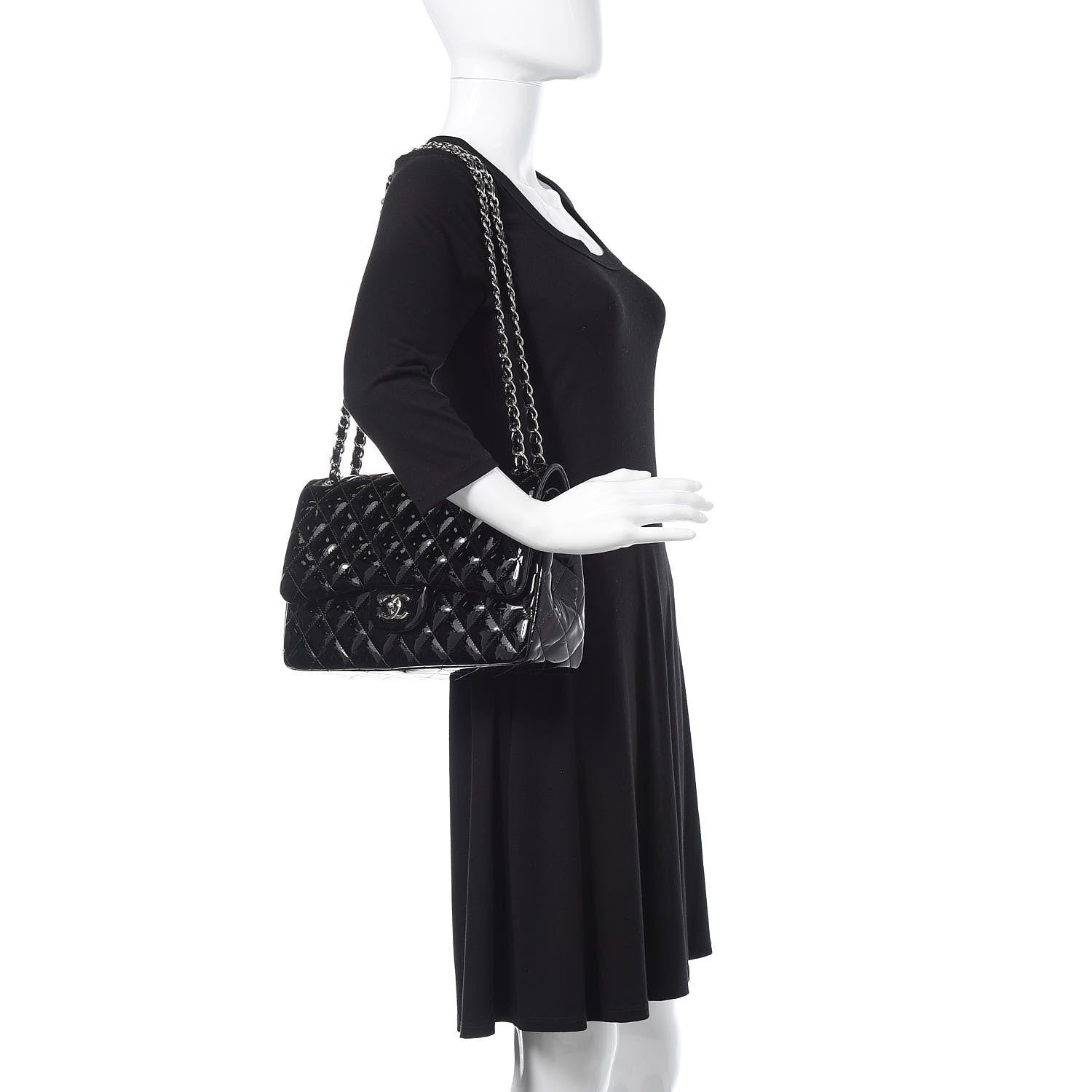Chanel Patent Quilted Jumbo Double Flap Black 2 of 17