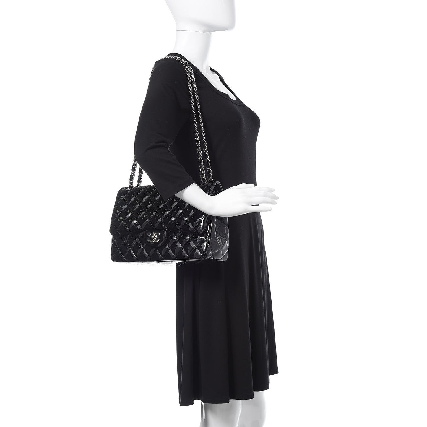 Patent Quilted Jumbo Double Flap Black