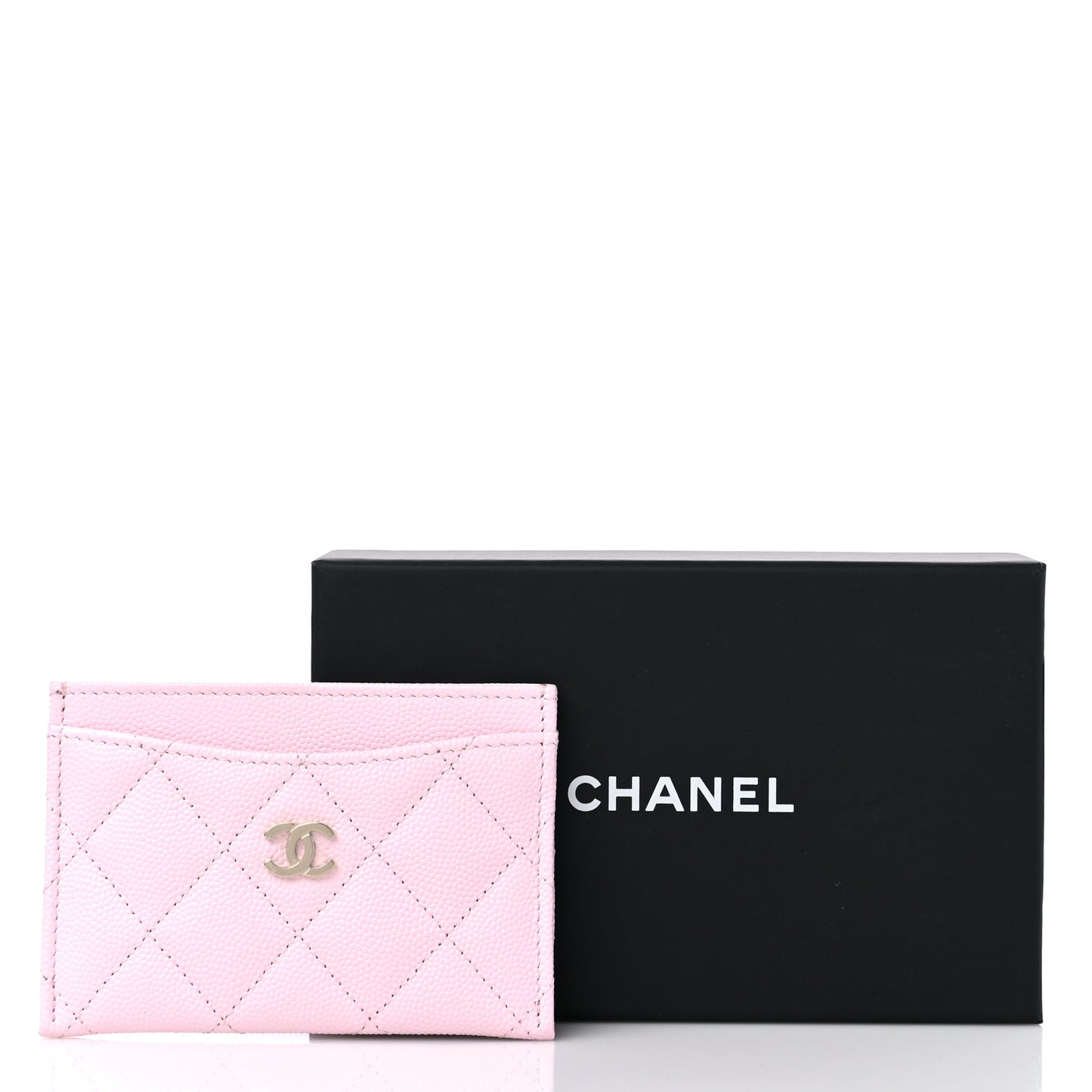Caviar Quilted Card Holder Light Pink