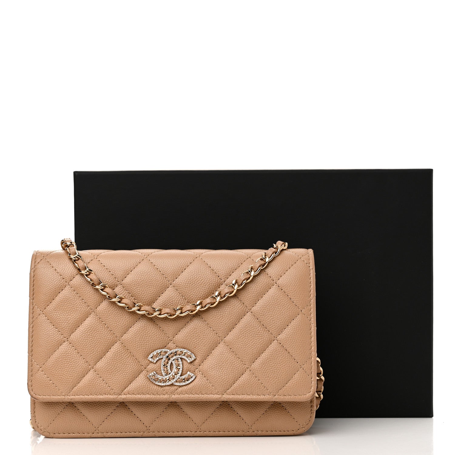 Chanel Caviar Quilted Crystal CC Wallet On Chain WOC Beige 12 of 12