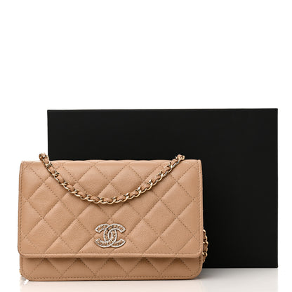 Chanel Caviar Quilted Crystal CC Wallet On Chain WOC Beige 12 of 12