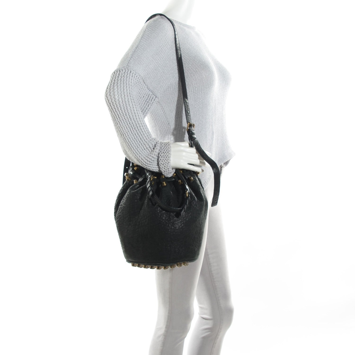Alexander Wang Pebbled Lambskin Diego Bucket Bag Black Antique Brass Hardware 2 of 7