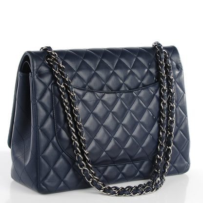 Chanel Lambskin Quilted Maxi Double Flap Dark Blue 3 of 8