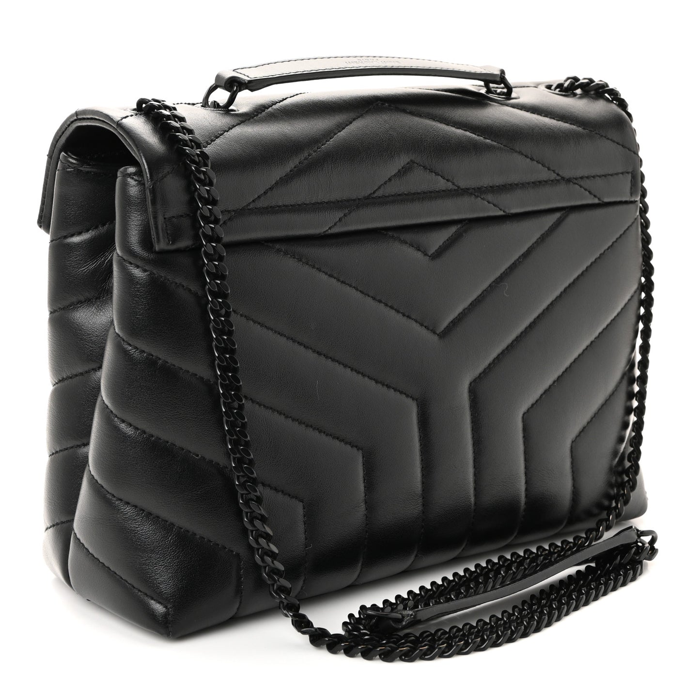 Calfskin Y Quilted Monogram Monochrome Small Loulou Chain Satchel Black