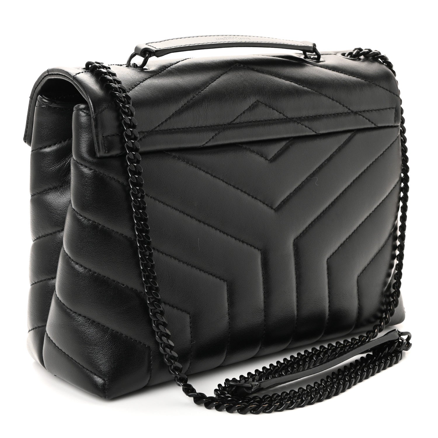 Saint Laurent Calfskin Y Quilted Monogram Monochrome Small Loulou Chain Satchel Black 3 of 10