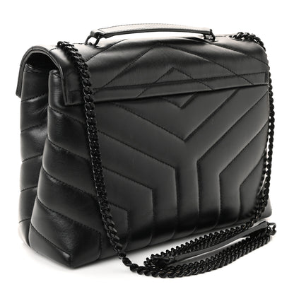 Saint Laurent Calfskin Y Quilted Monogram Monochrome Small Loulou Chain Satchel Black 3 of 10