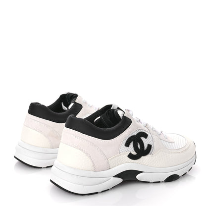 Chanel Mesh Suede Calfskin Grained Calfskin Womens CC Sneakers 39 White Black 5 of 7