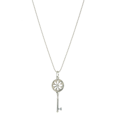Tiffany Sterling Silver Diamond Small Daisy Key Pendant Necklace 1 of 6