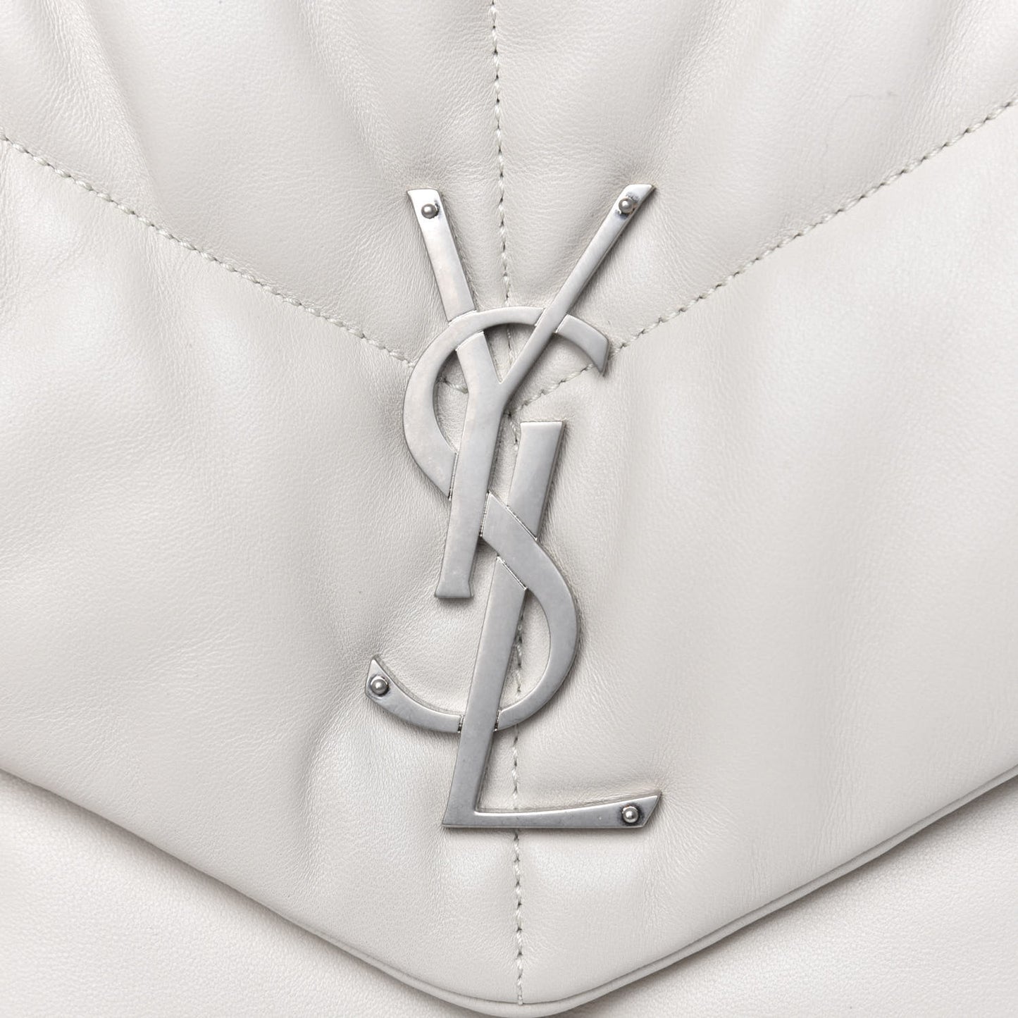 Lambskin Quilted Medium Loulou Puffer Monogram Chain Satchel Blanc Vintage