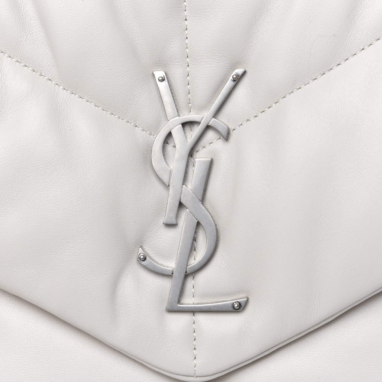 Saint Laurent Lambskin Quilted Medium Loulou Puffer Monogram Chain Satchel Blanc Vintage 10 of 11