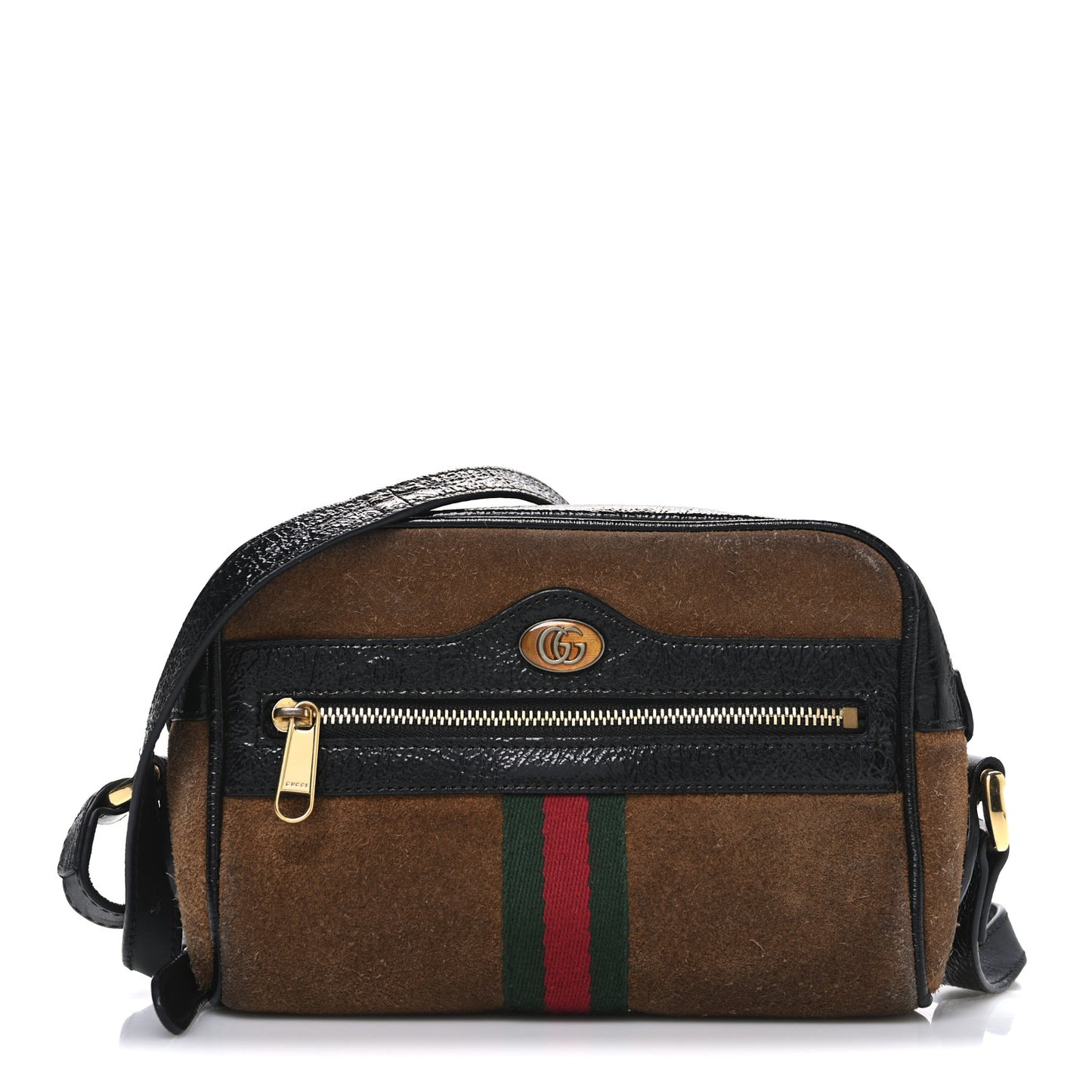 Suede Patent Web Small Ophidia Shoulder Bag Nocciola Black