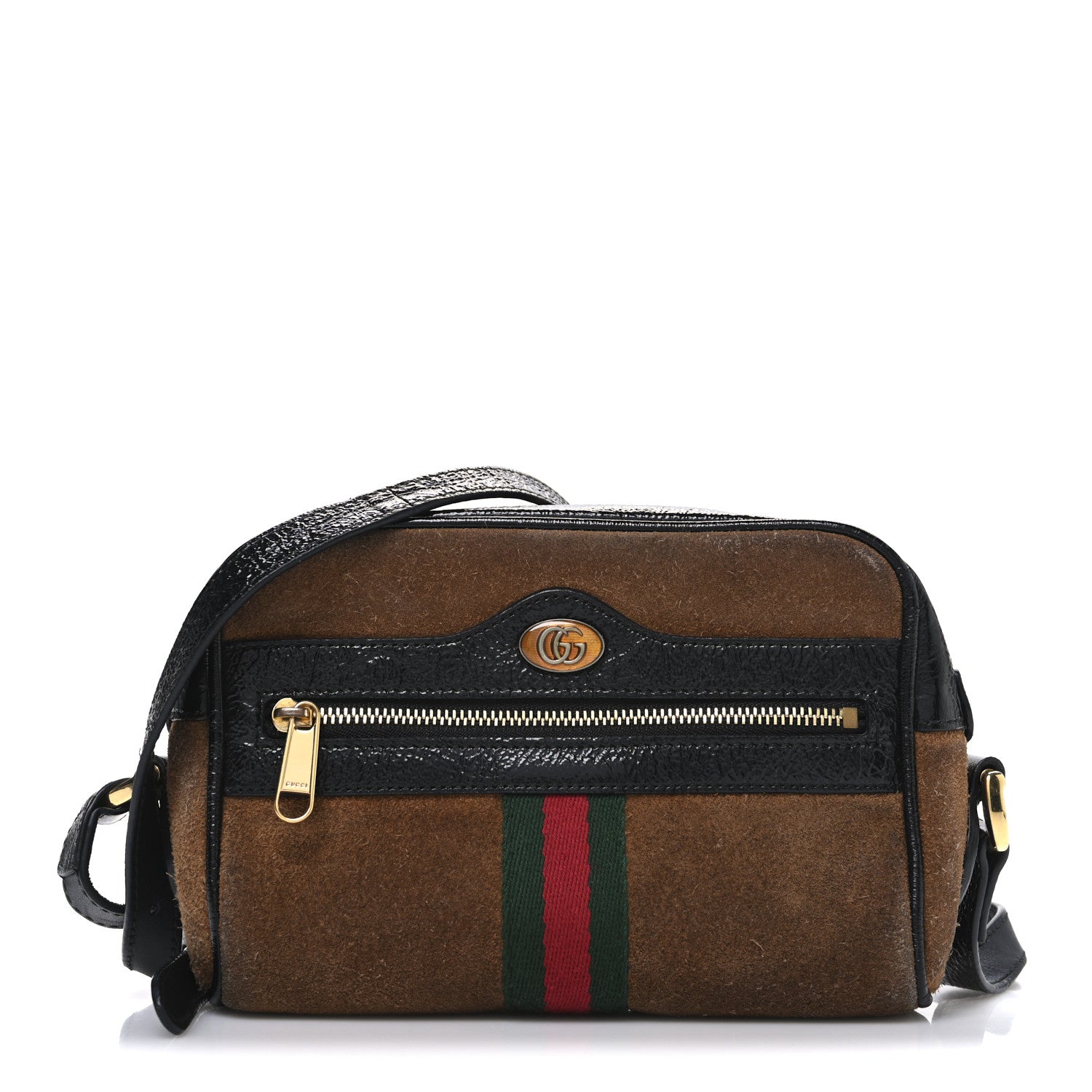 Gucci Suede Patent Web Small Ophidia Shoulder Bag Nocciola Black 1 of 10
