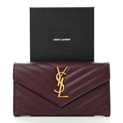 Saint Laurent Grain De Poudre Matelasse Chevron Monogram Flap Wallet Rouge Legion 9 of 9