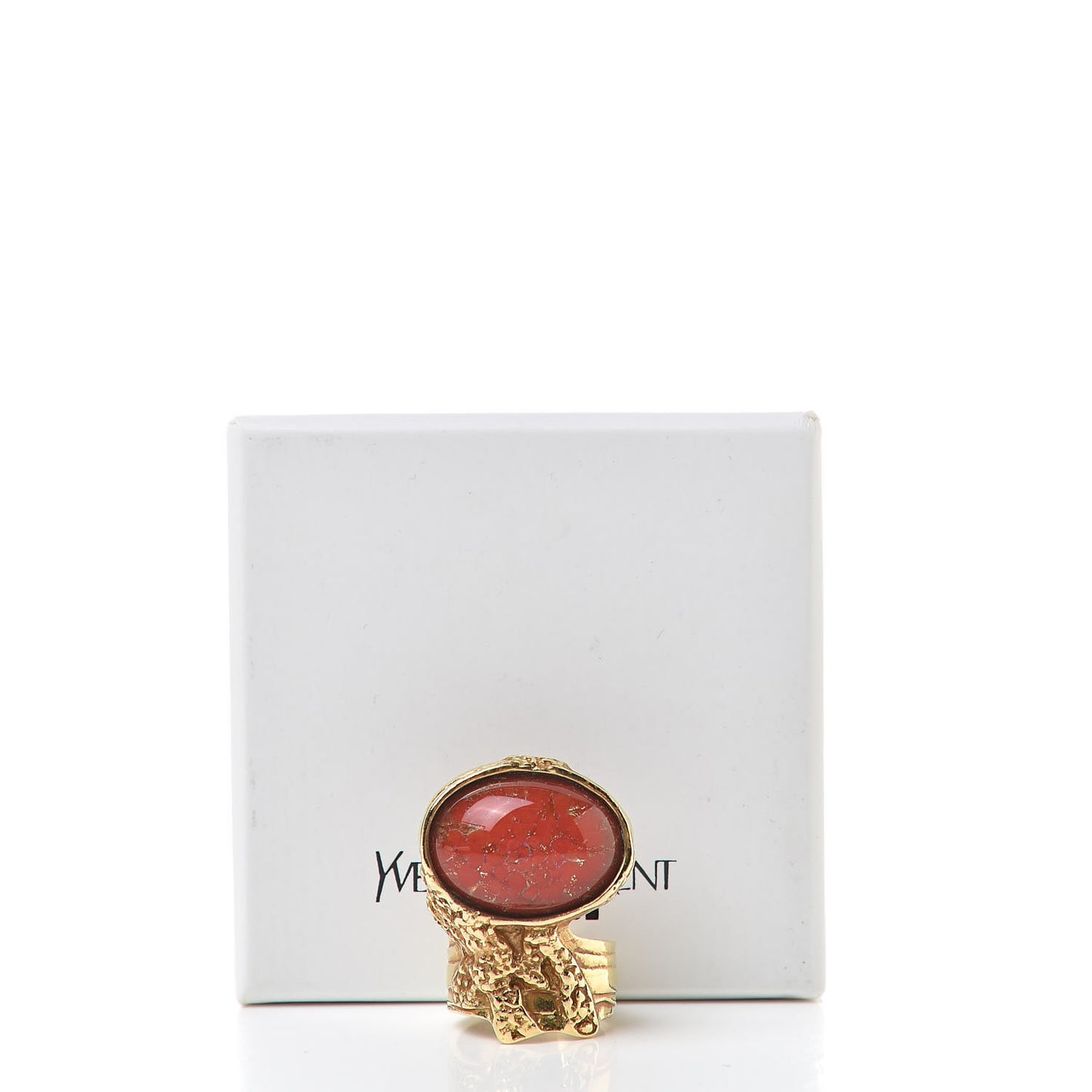 Glass Cabochon Arty Ovale Ring 8 Red Gold