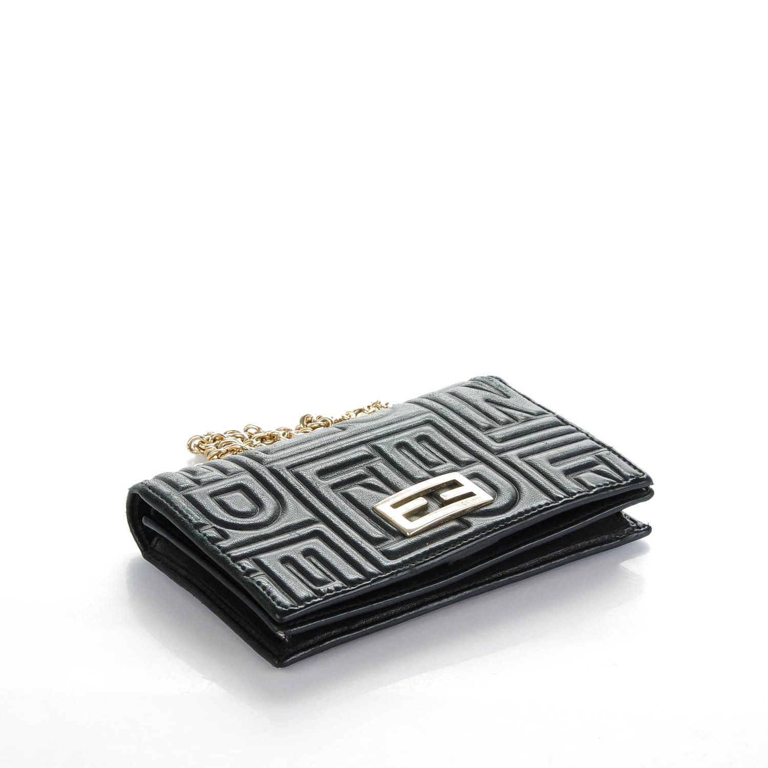 Fendi Nappa Logo Embossed Long Wallet On Chain Black 4 of 9