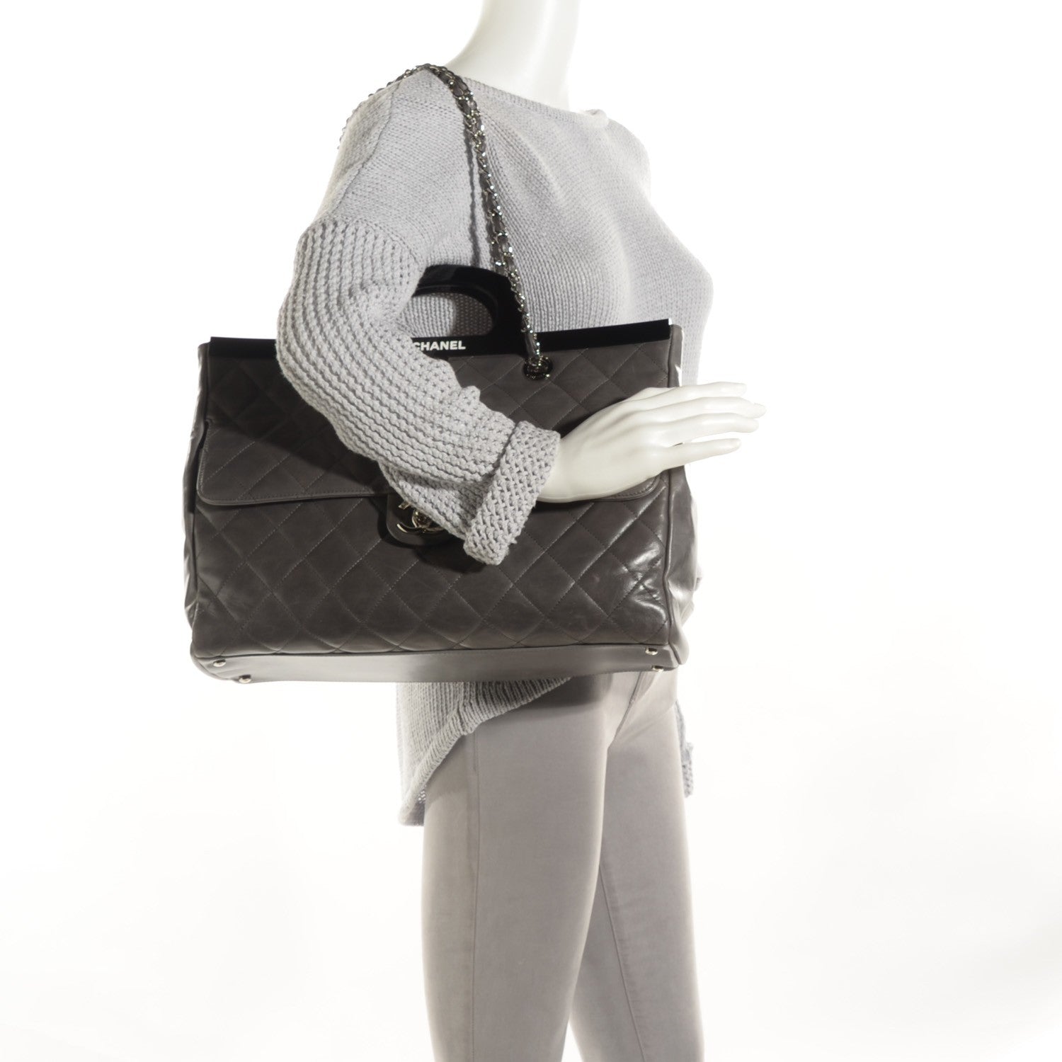 Chanel Glazed Calfskin Quilted Large CC Delivery Tote Grey 2 of 7