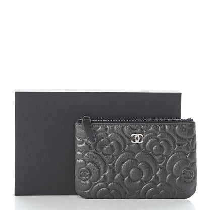 Chanel Goatskin Camellia Embossed Cosmetic Pouch Anthracite 8 of 8