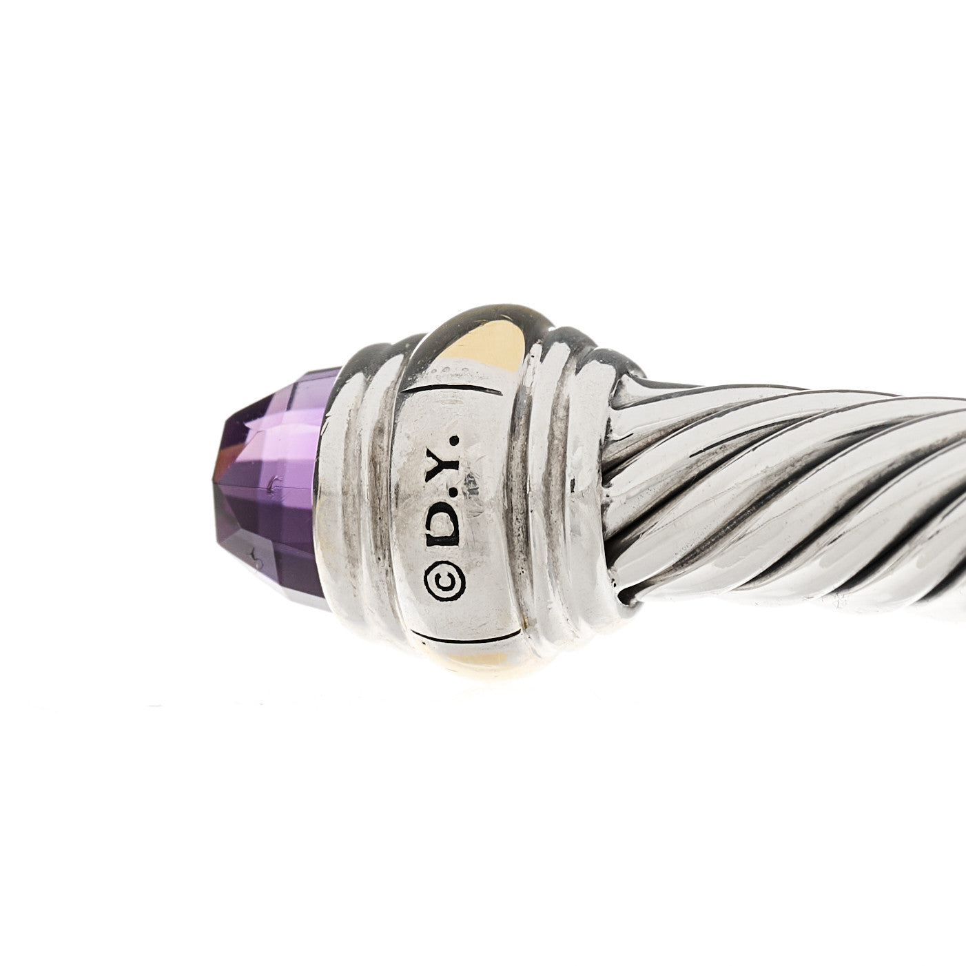 Sterling Silver 14K Yellow Gold Amethyst 5mm Cable Classics Bracelet