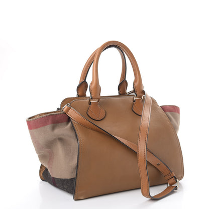 Burberry Mega Check Grained Calfskin Medium Harcourt Satchel Saddle Brown 4 of 15