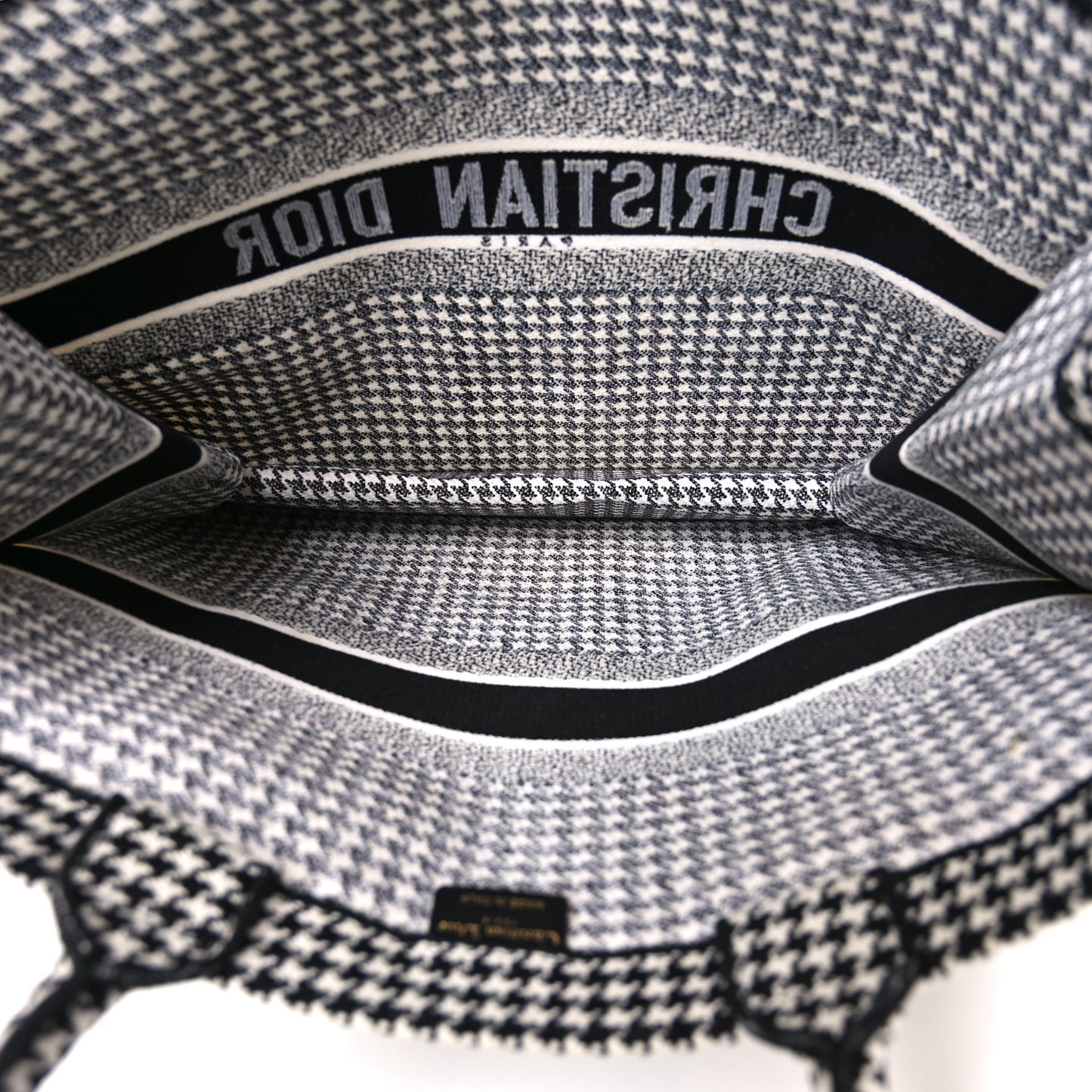 Canvas Houndstooth Embroidered Book Tote Black White