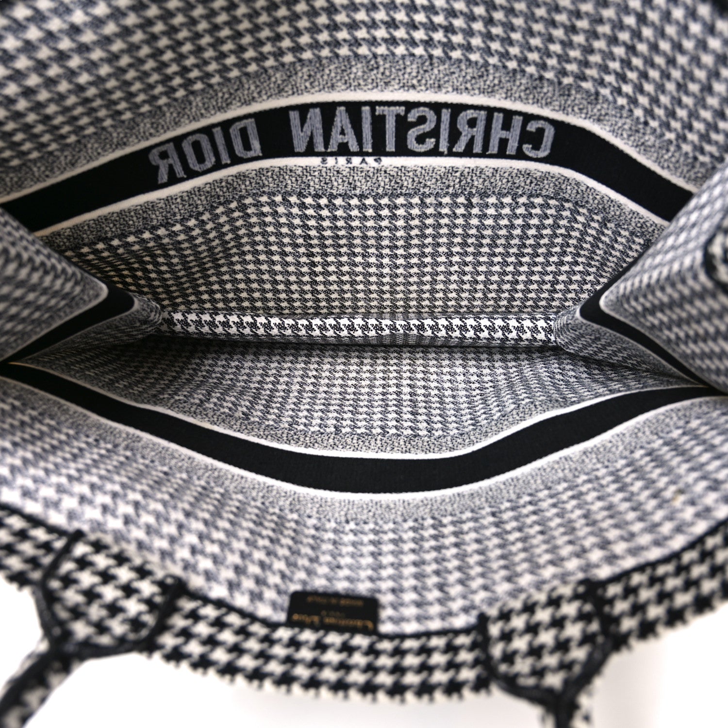 Christian Dior Canvas Houndstooth Embroidered Book Tote Black White 5 of 11