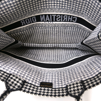 Christian Dior Canvas Houndstooth Embroidered Book Tote Black White 5 of 11