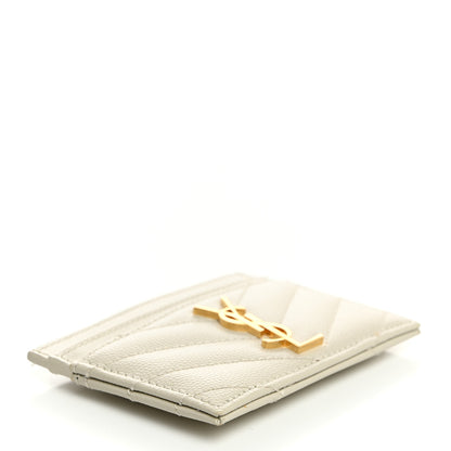 Saint Laurent Grain De Poudre Matelasse Chevron Monogram Credit Card Case Crema Soft 4 of 7