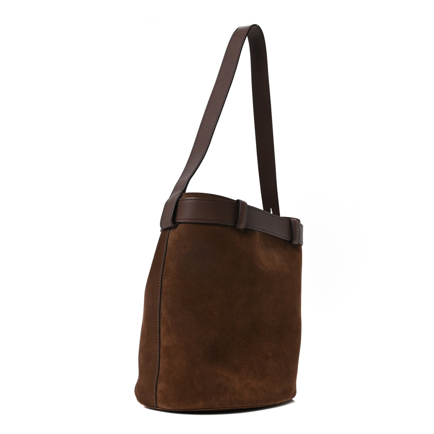 Scamosciato Suede Buckle Belted Bucket Bag Cacao