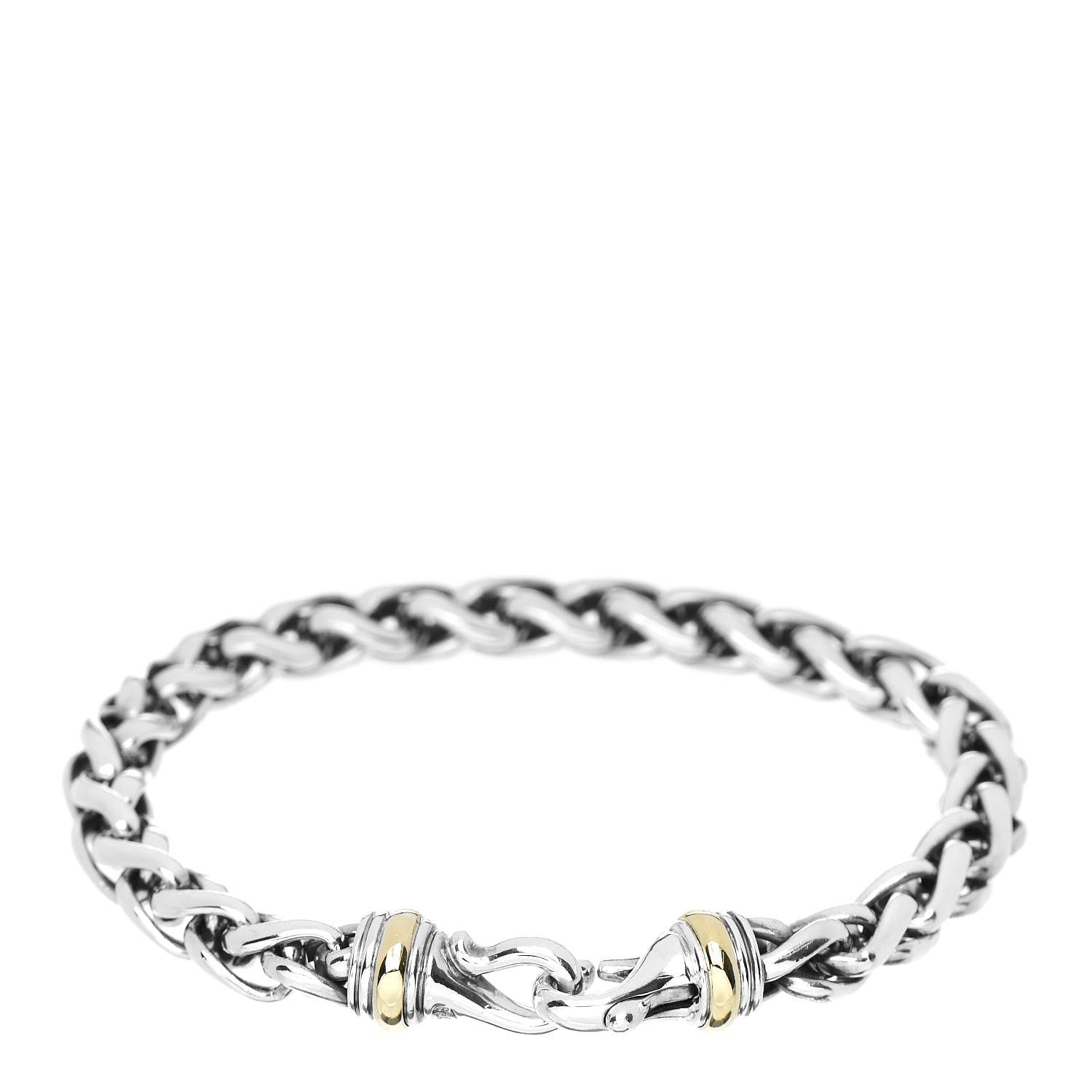 David Yurman Sterling Silver 18K Yellow Gold 8mm Wheat Chain Bracelet 1 of 3