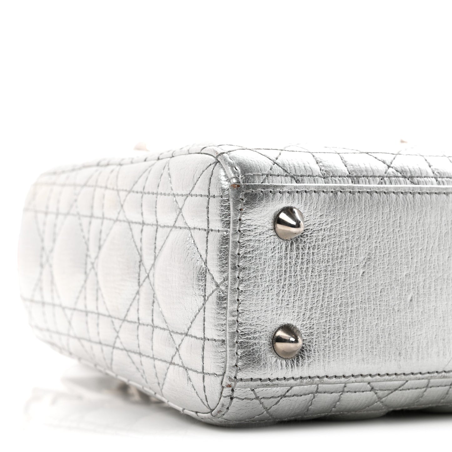 Metallic Grained Calfskin Cannage Small Lucky Badges My Lady Dior Silver