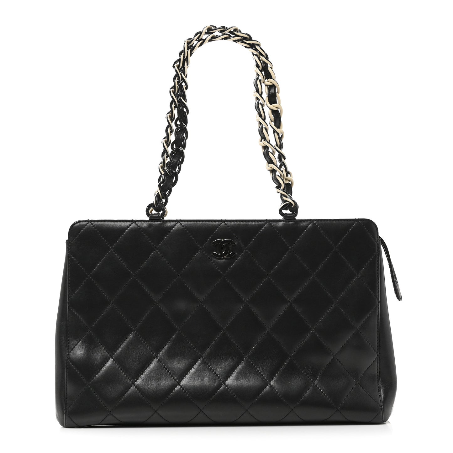 Lambskin Bekko Chain Large Shoulder Bag Black