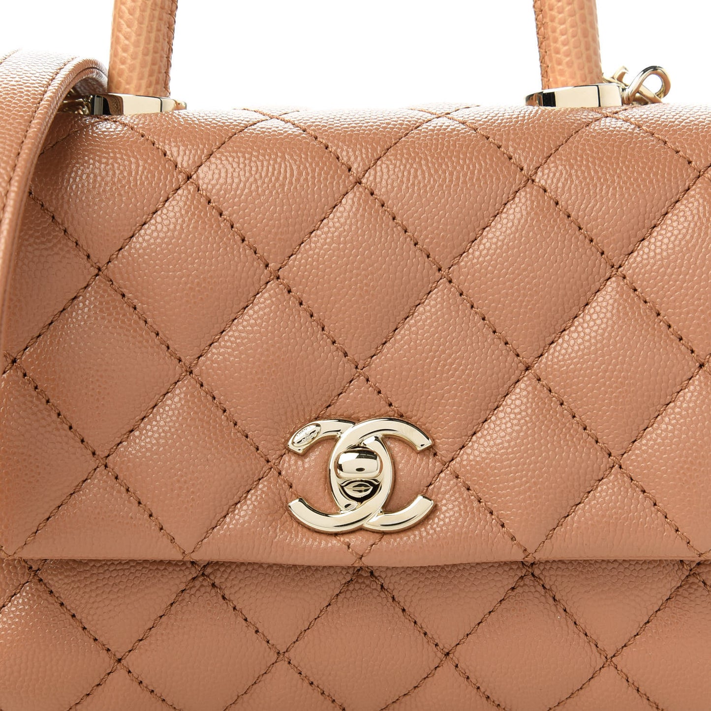 Caviar Lizard Embossed Quilted Extra Mini Coco Handle Flap Brown