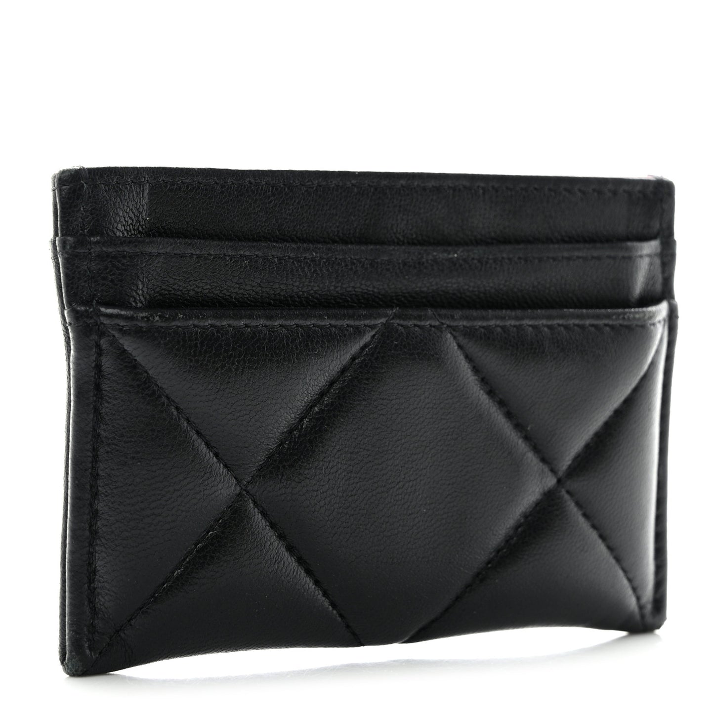 Lambskin Quilted Chanel 19 Card Holder Black