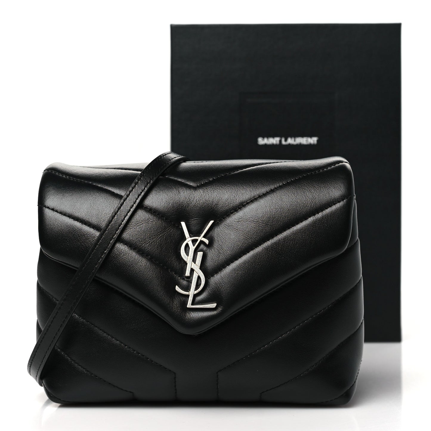 Calfskin Y Quilted Monogram Toy Loulou Crossbody Bag Black
