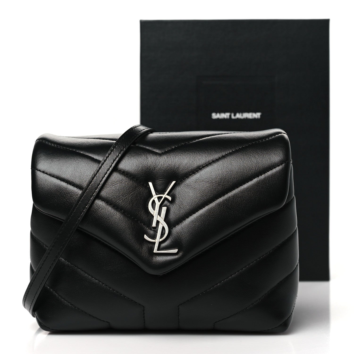 Saint Laurent Calfskin Y Quilted Monogram Toy Loulou Crossbody Bag Black 11 of 11