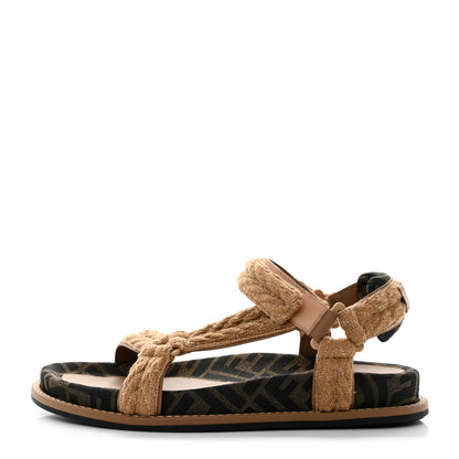 Fendi Braided Fabric Jacquard FF Fendi Feel 25mm Sandals 40.5 Sughero Black Tabacco 1 of 9