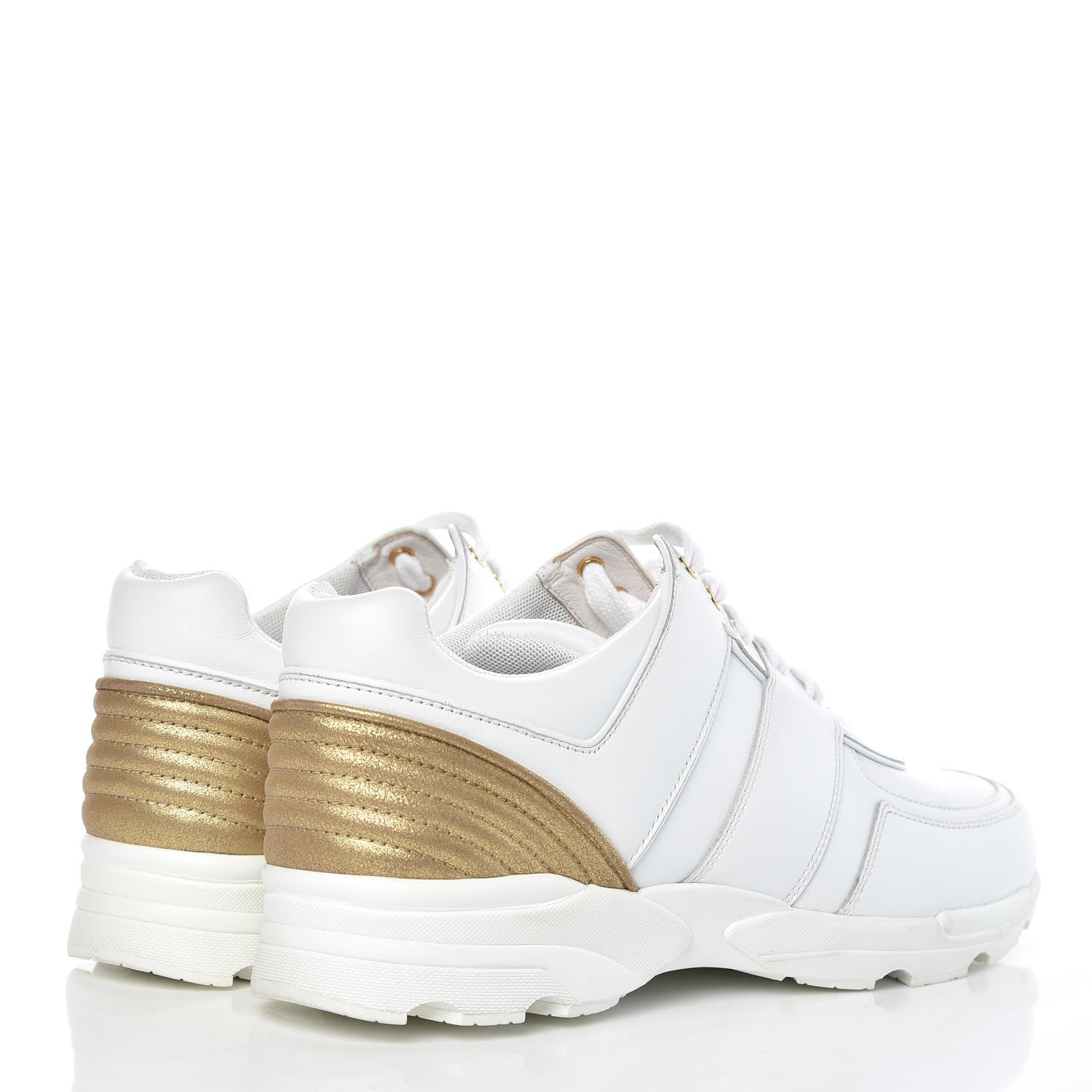 Chanel Calfskin Laminated Lambskin CC Sneakers 41 White Gold 4 of 11