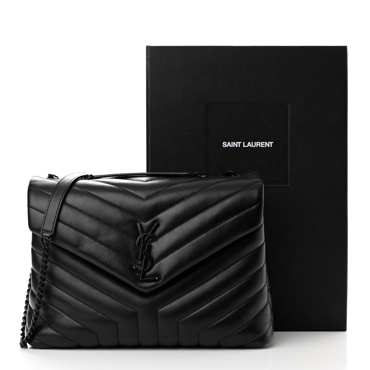 Calfskin Y Quilted Monogram Monochrome Medium Loulou Chain Satchel Black