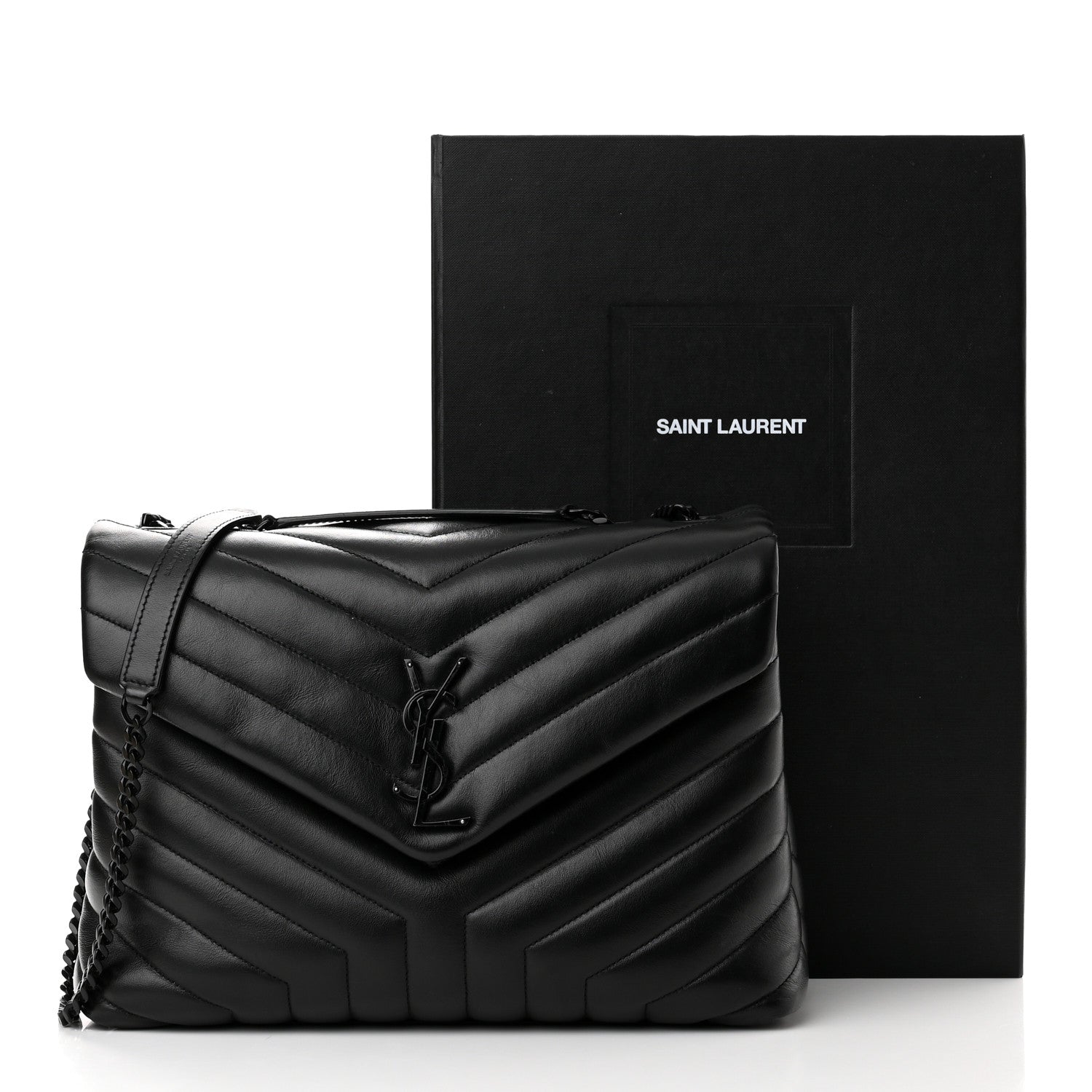 Saint Laurent Calfskin Y Quilted Monogram Monochrome Medium Loulou Chain Satchel Black 10 of 10