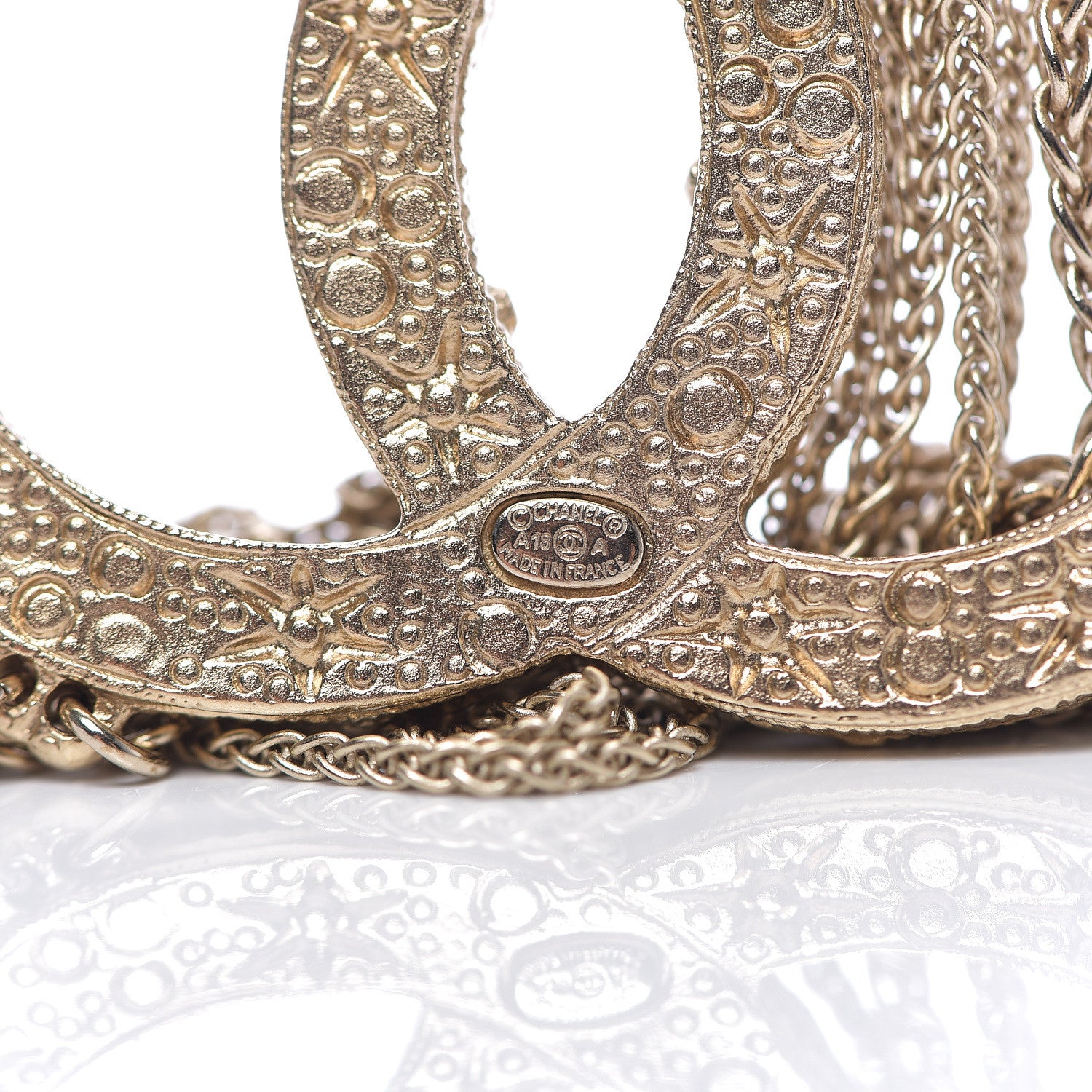 Chanel Crystal Pearl Multi Strand Chain CC Brooch Gold 3 of 3