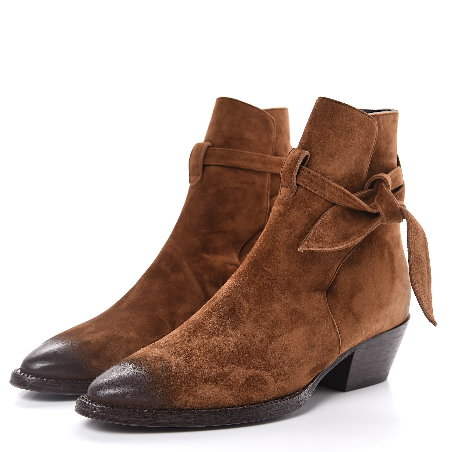 Saint Laurent Suede Womens Bow Ankle Boots 38 Dark Brown 3 of 7