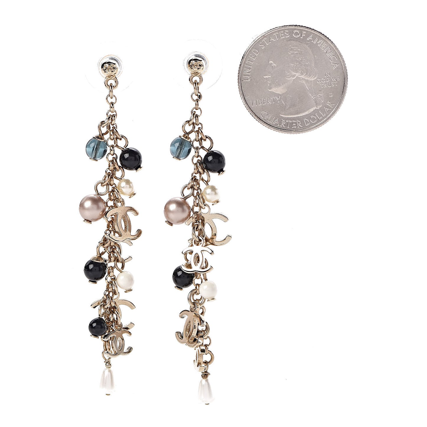 Resin Bead Pearl CC Drop Earrings Gold