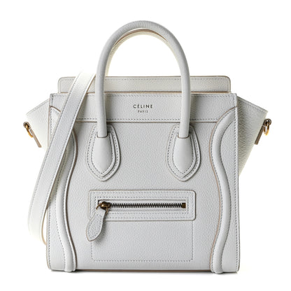 Celine Drummed Calfskin Nano Luggage Optic White 1 of 8