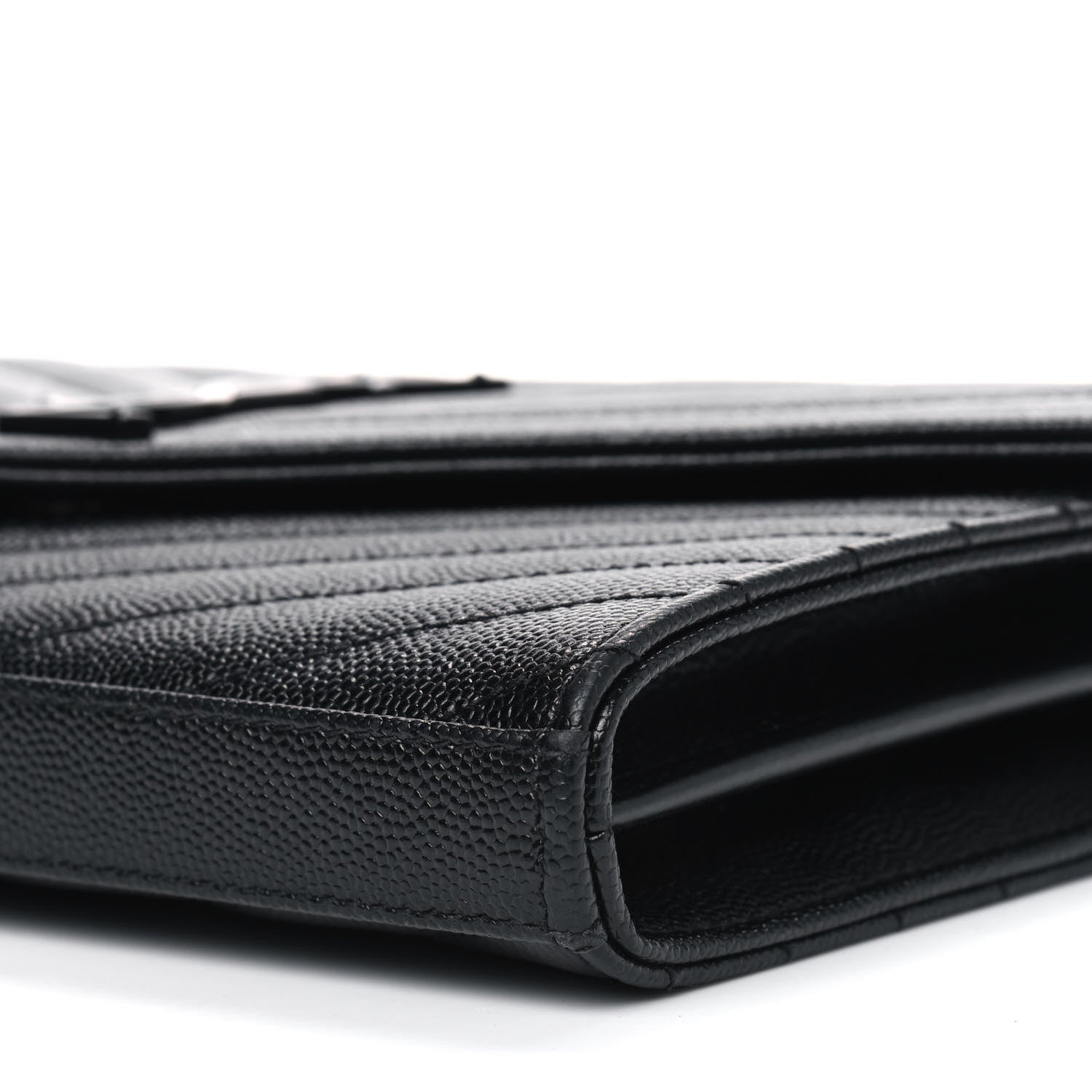 Saint Laurent Grain De Poudre Matelasse Chevron Monogram Chain Wallet Black 6 of 6