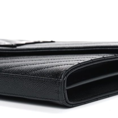 Saint Laurent Grain De Poudre Matelasse Chevron Monogram Chain Wallet Black 6 of 6