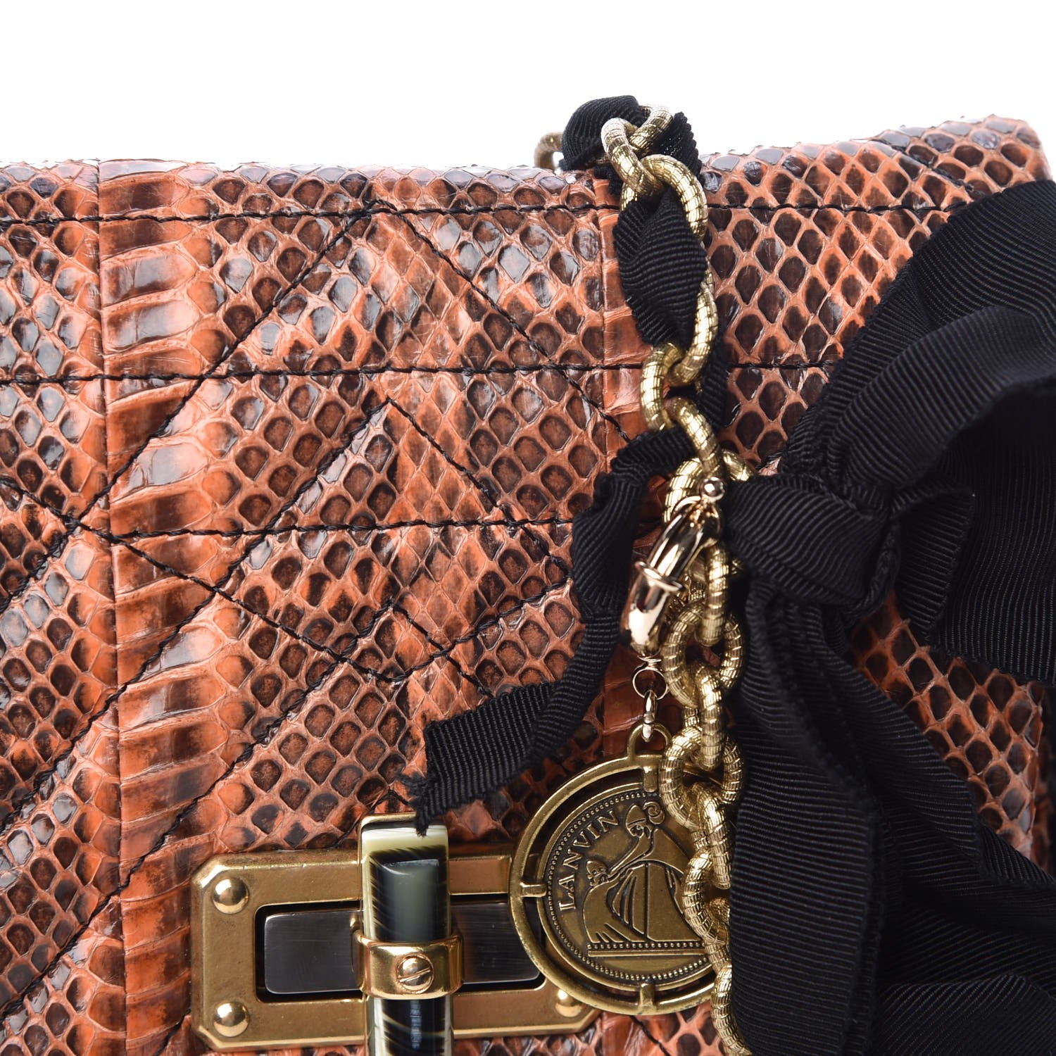 Lanvin Snakeskin Quilted Mini Happy Pop Crossbody Orange 8 of 10